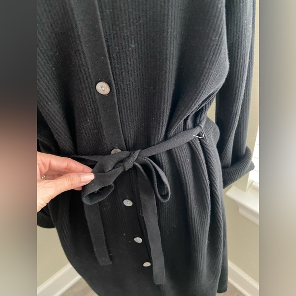 Karen Scott Black Ribbed Cotton Long Sweater Button Down Size XL Belted, Midi - Picture 10 of 14